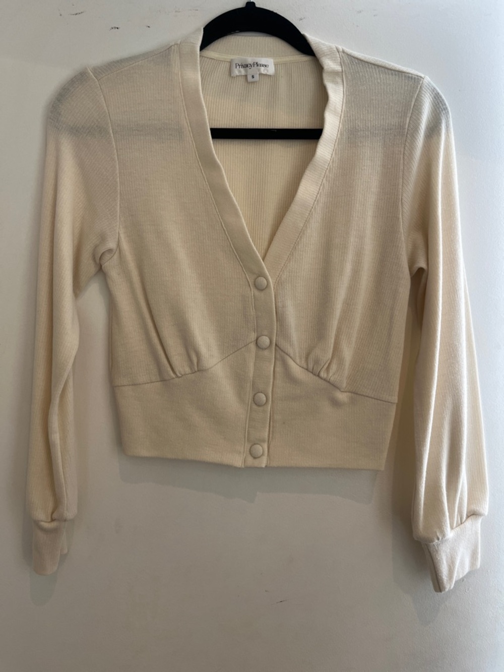 Privacy Please Ivory V-Neck Buttoned Cropped Cardigan